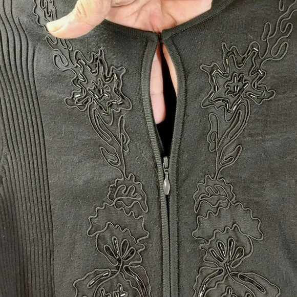 Valerie Stevens Collection Women's M Black Silk Blend Front Zip Beaded Cardigan - Picture 4 of 15
